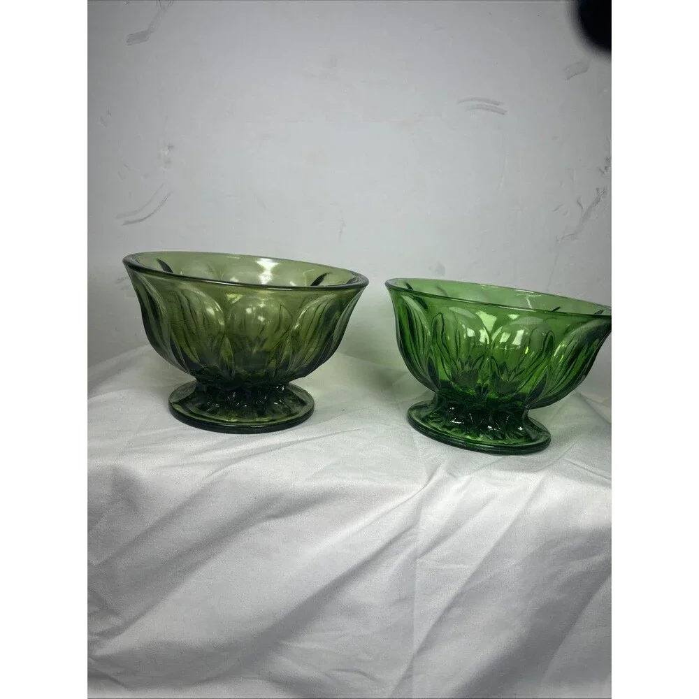 Vtg Anchor Hocking Fairfield Green Footed Bowls Avocado Emerald Candy Dish AS IS